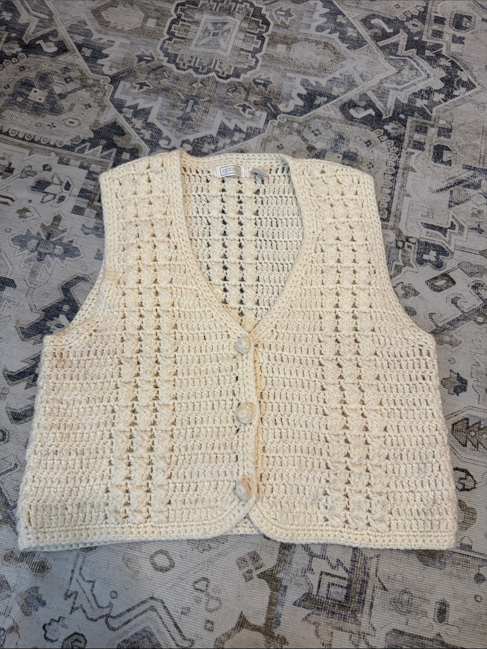 Adoria Vintage Crochet Vest Women’s Medium Ivory Button Front Boho